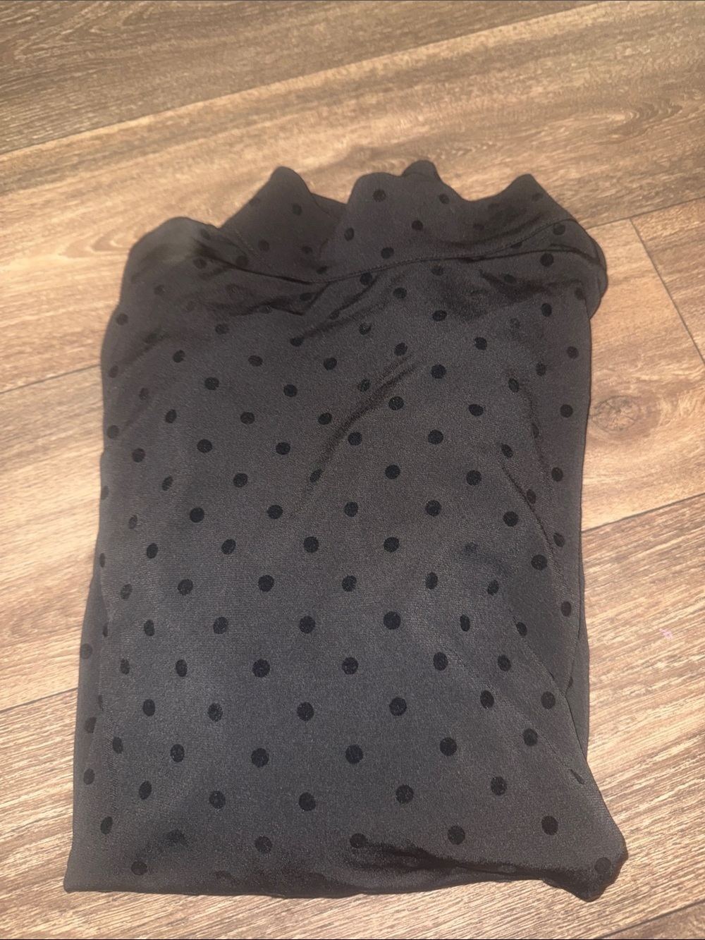 Eva Franco Black Polka Dot Mock Neck Top with Sheer Patterned Sleeves - Picture 10 of 14